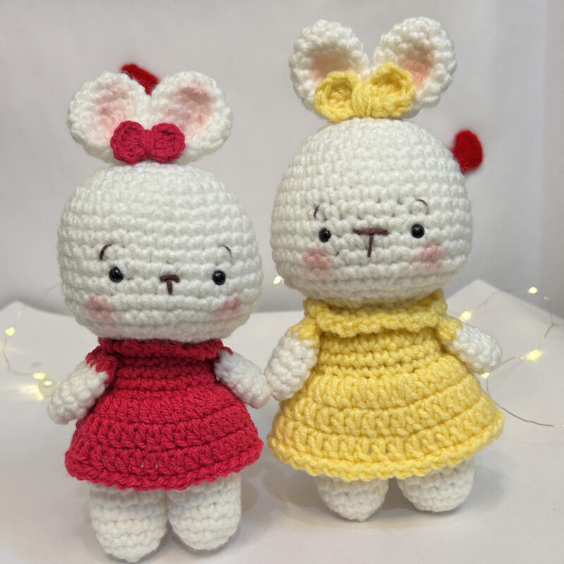 Handmade Crochet Bunny Duo – Dressed in Love & Color