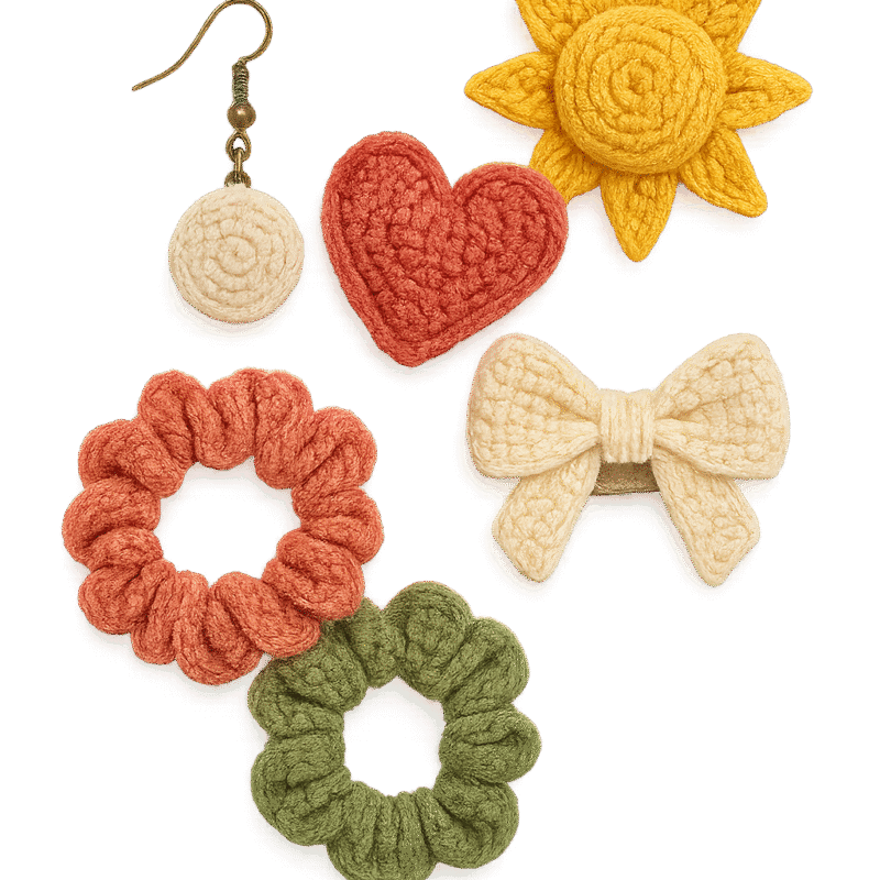 Handmade Crochet Accessories Set – Earrings, Scrunchies & Cute Charms