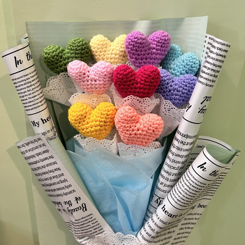 Rainbow Heart Crochet Bouquet