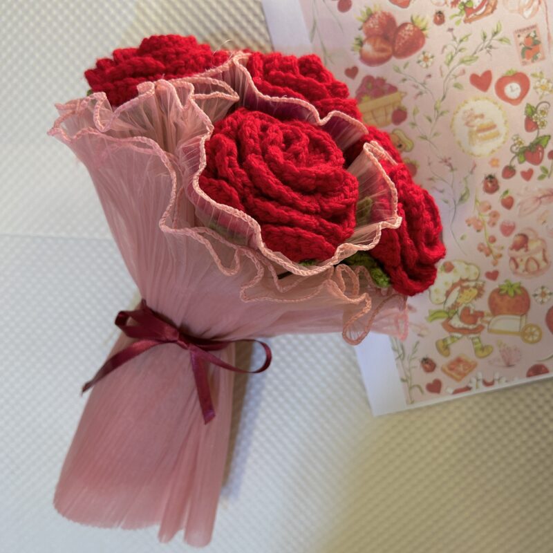Eternal Red Crochet Rose Bouquet